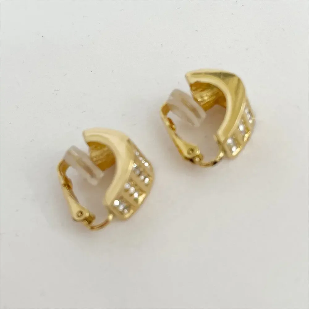 DIOR Vintage 1980s Whole Shining Half Dome Hoop Crystal Clip Earrings